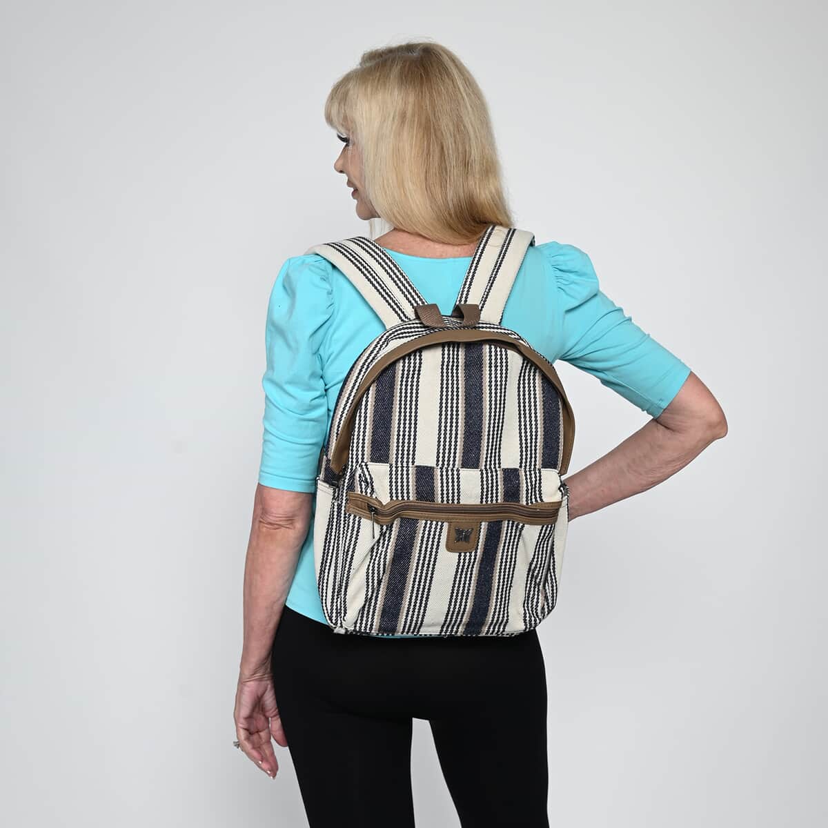 Le Chateau Blue and White Striped Backpack image number 1