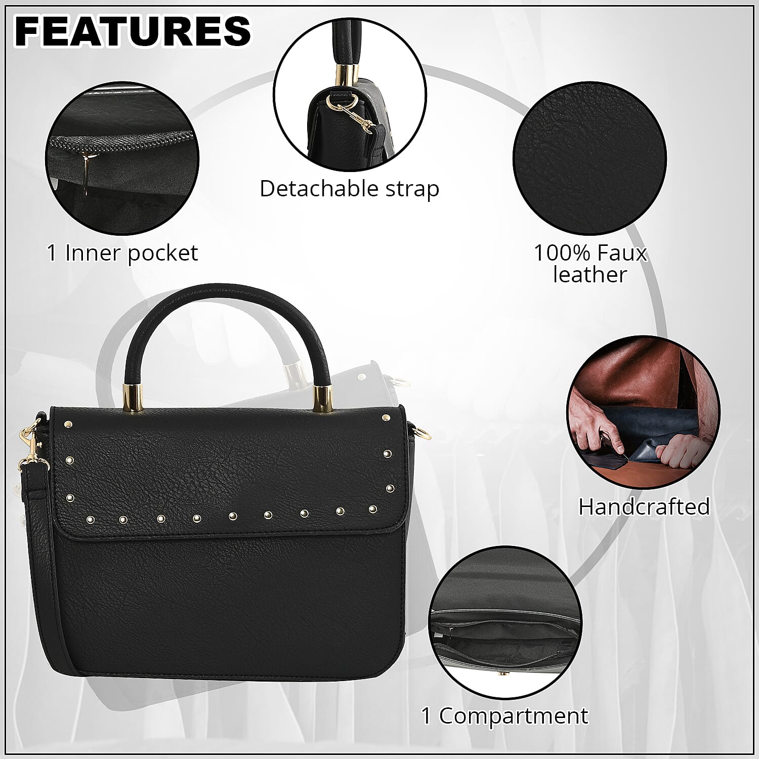 Le Chateau Black Faux Leather Studded Crossbody Bag