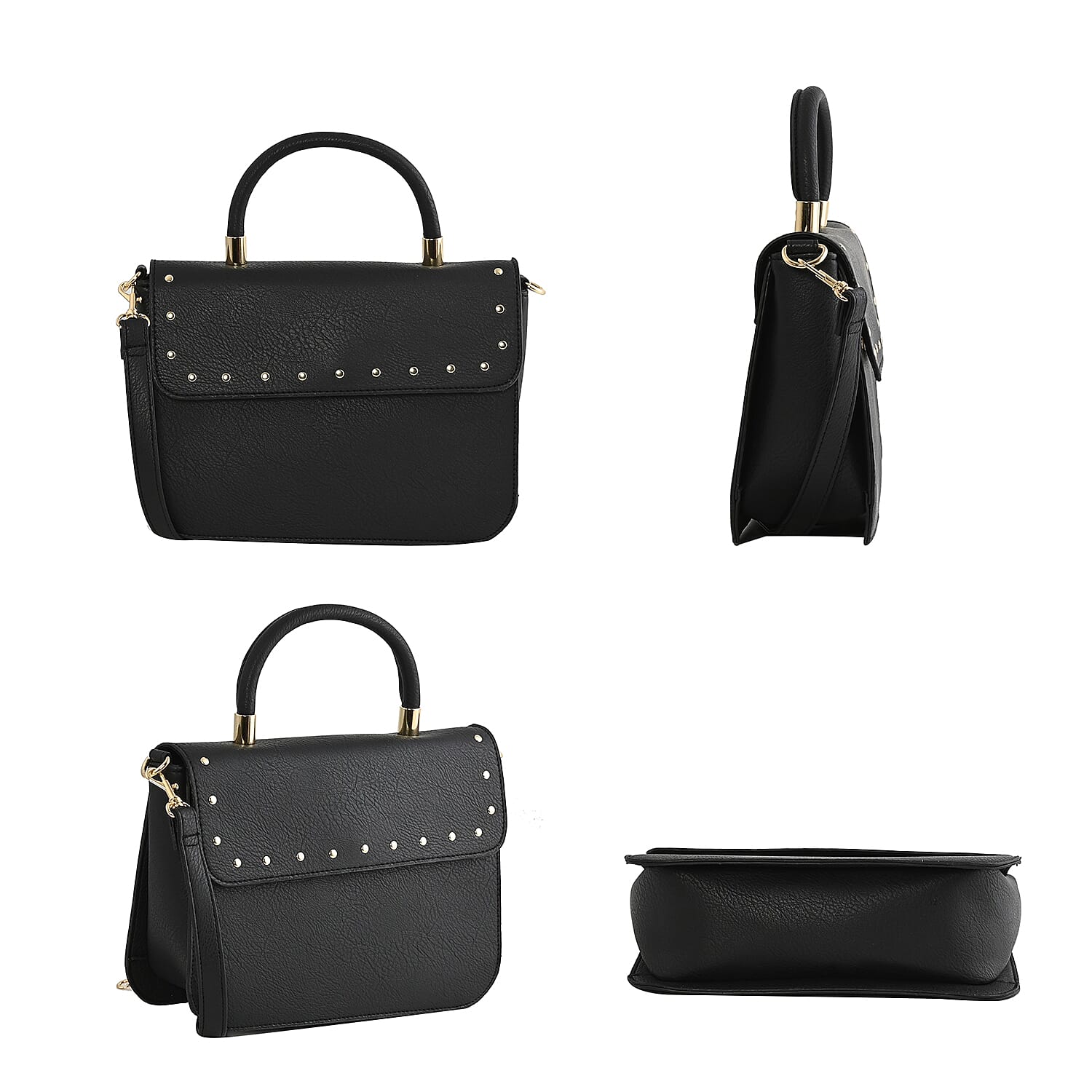 Le Chateau Black Faux Leather Studded Crossbody Bag