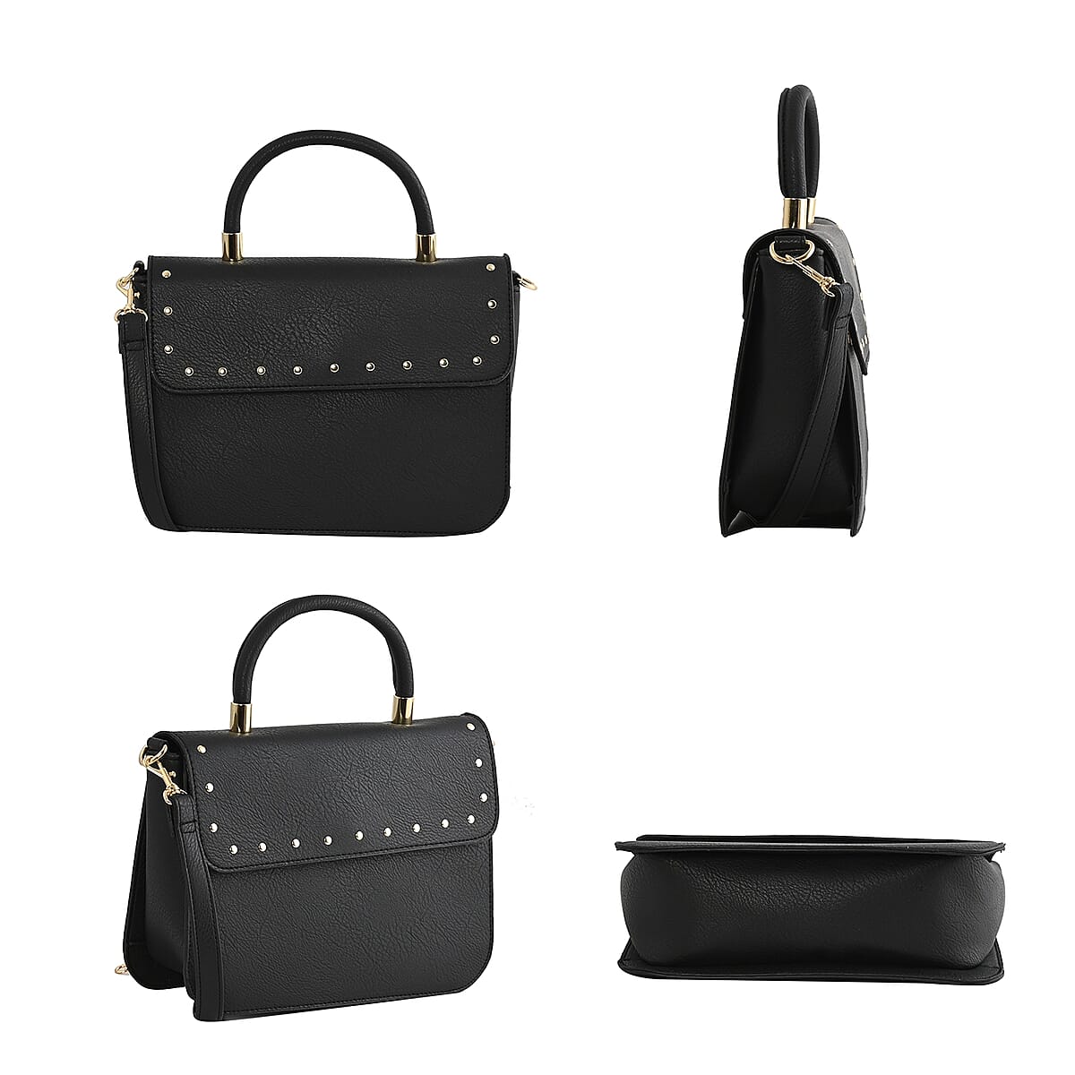 Le Chateau Black Faux Leather Studded Crossbody Bag image number 4