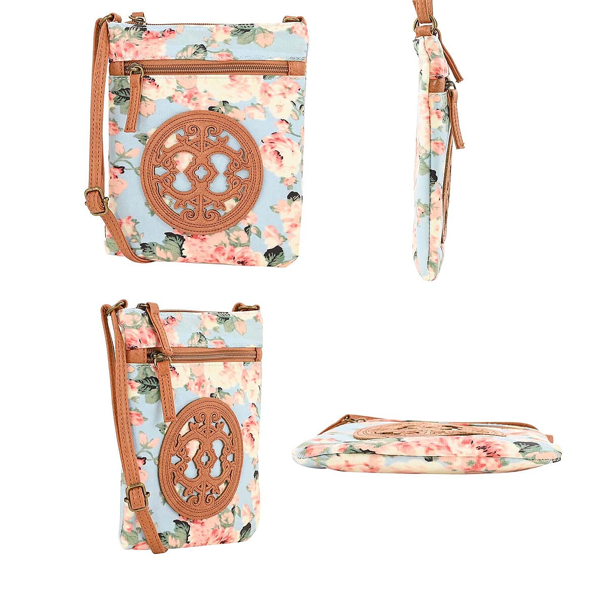 Le Chateau Pink Floral Faux Leather Crossbody Bag image number 1