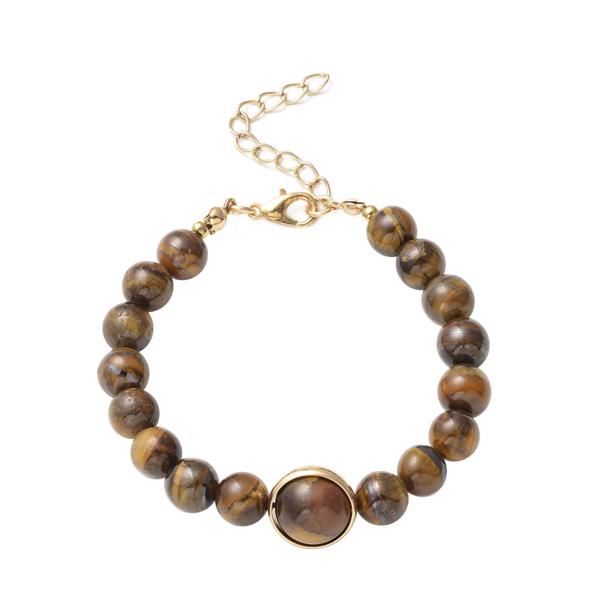 Yellow Tiger's Eye 8-13mm Beaded Bracelet in Goldtone (7.00 In) 74.00 ctw image number 0