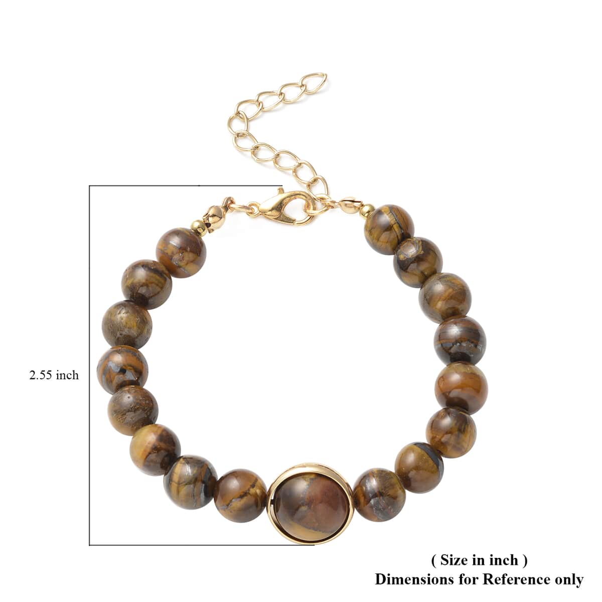 Yellow Tiger's Eye 8-13mm Beaded Bracelet in Goldtone (7.00 In) 74.00 ctw image number 2