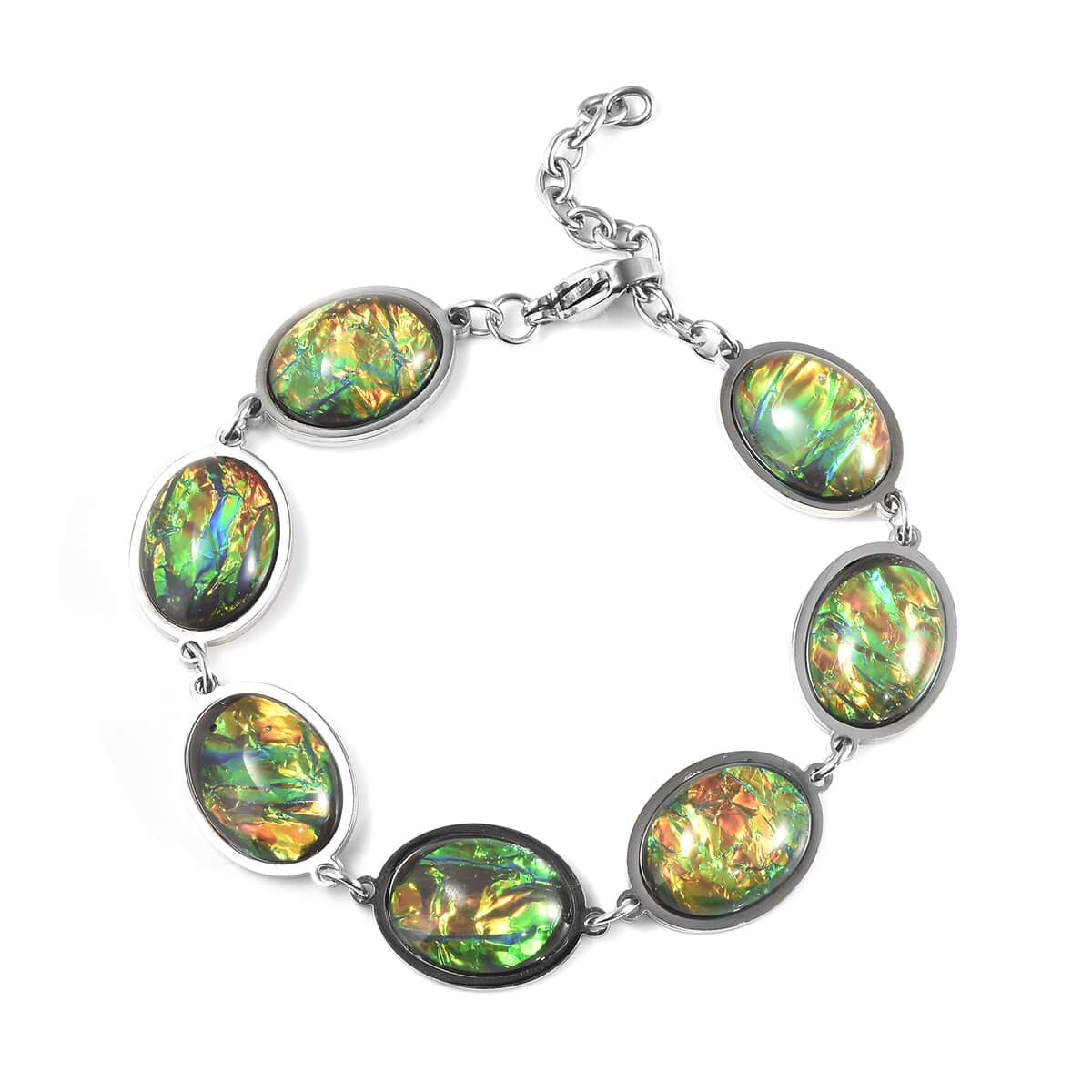 Lab Created Opal and Pink Magic Color Resin Station Bracelet in Stainless Steel (7.50 -9.00In) image number 0