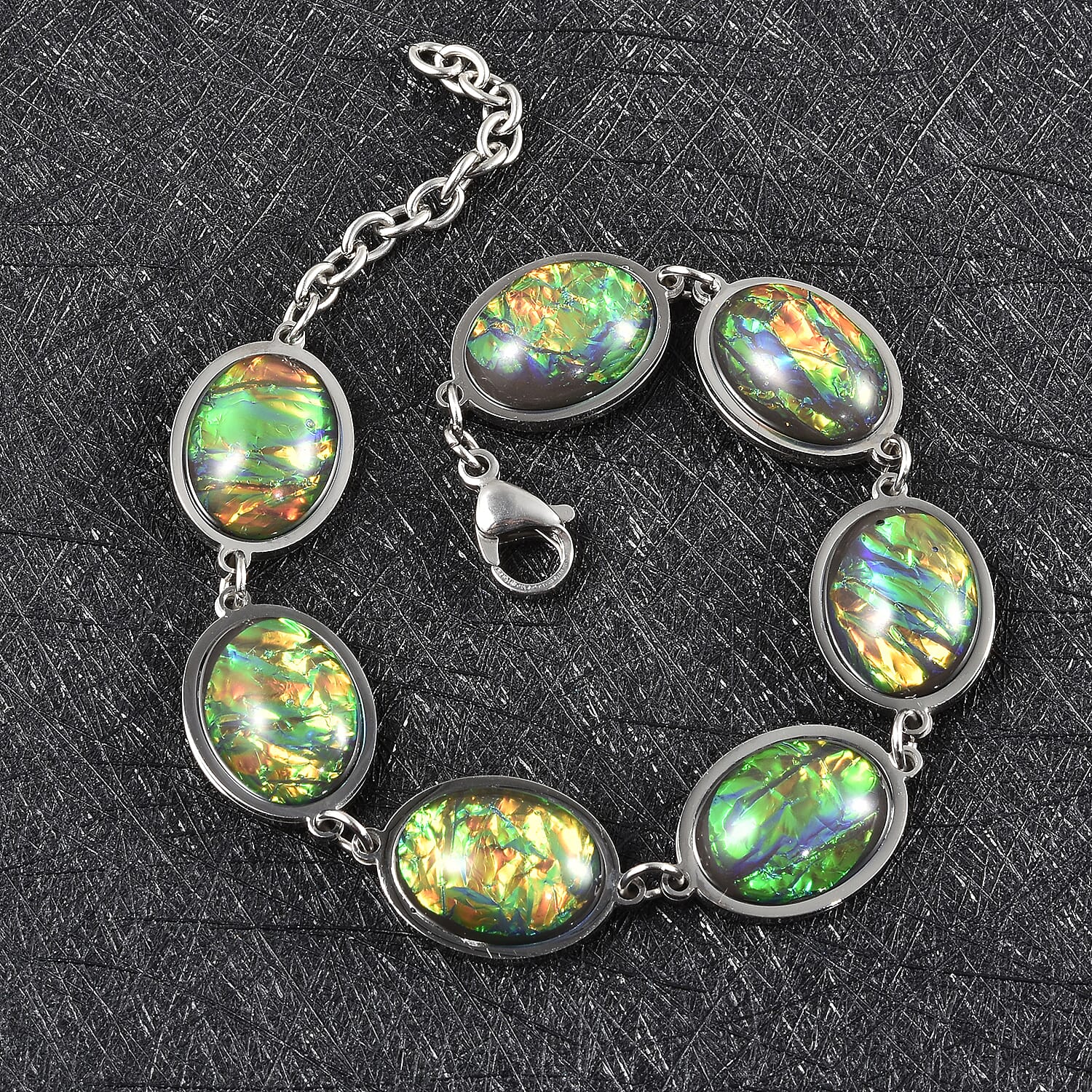 Lab Created Magic Color Opal Station Bracelet in Stainless Steel (7.50 -9.00In)