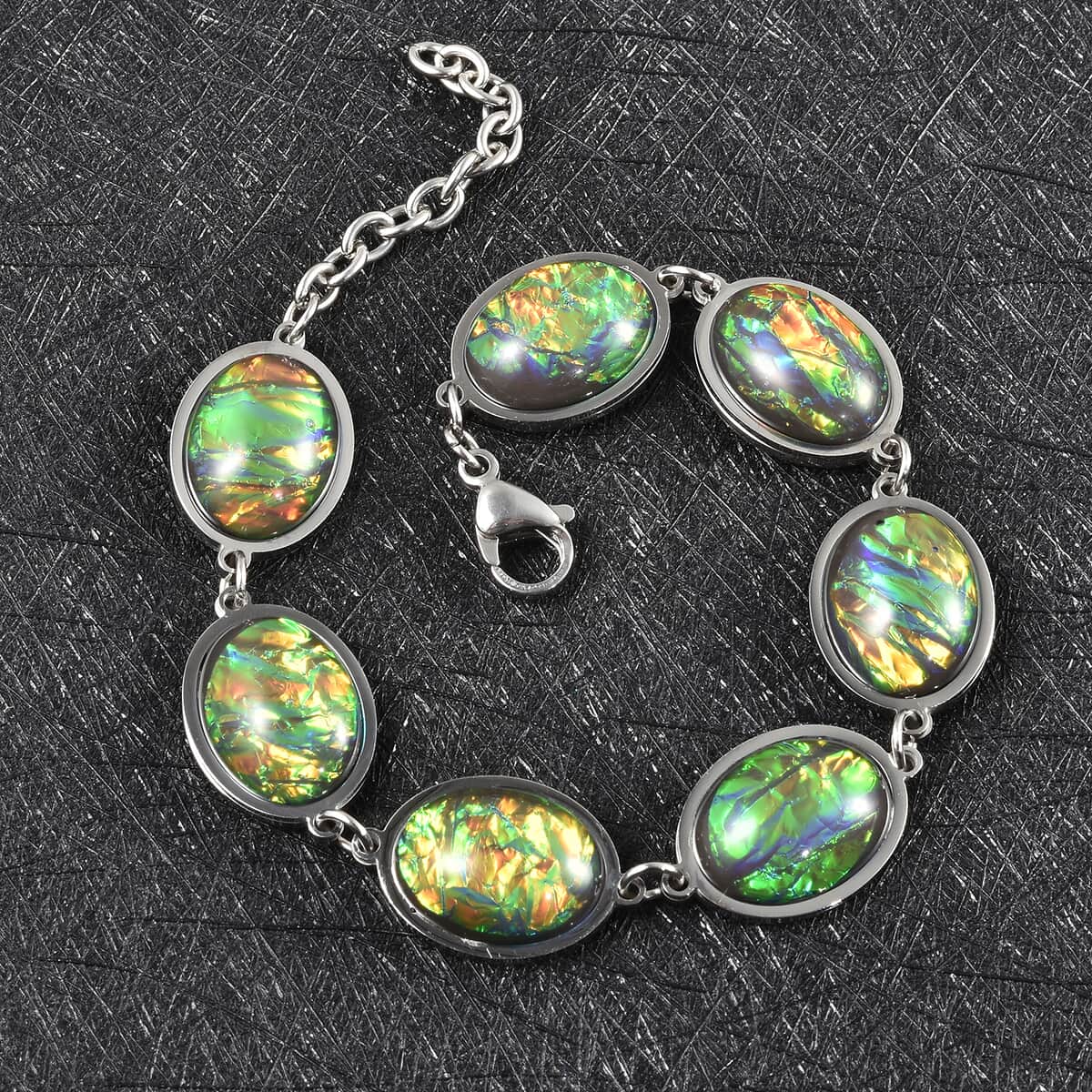 Lab Created Opal and Pink Magic Color Resin Station Bracelet in Stainless Steel (7.50 -9.00In) image number 1