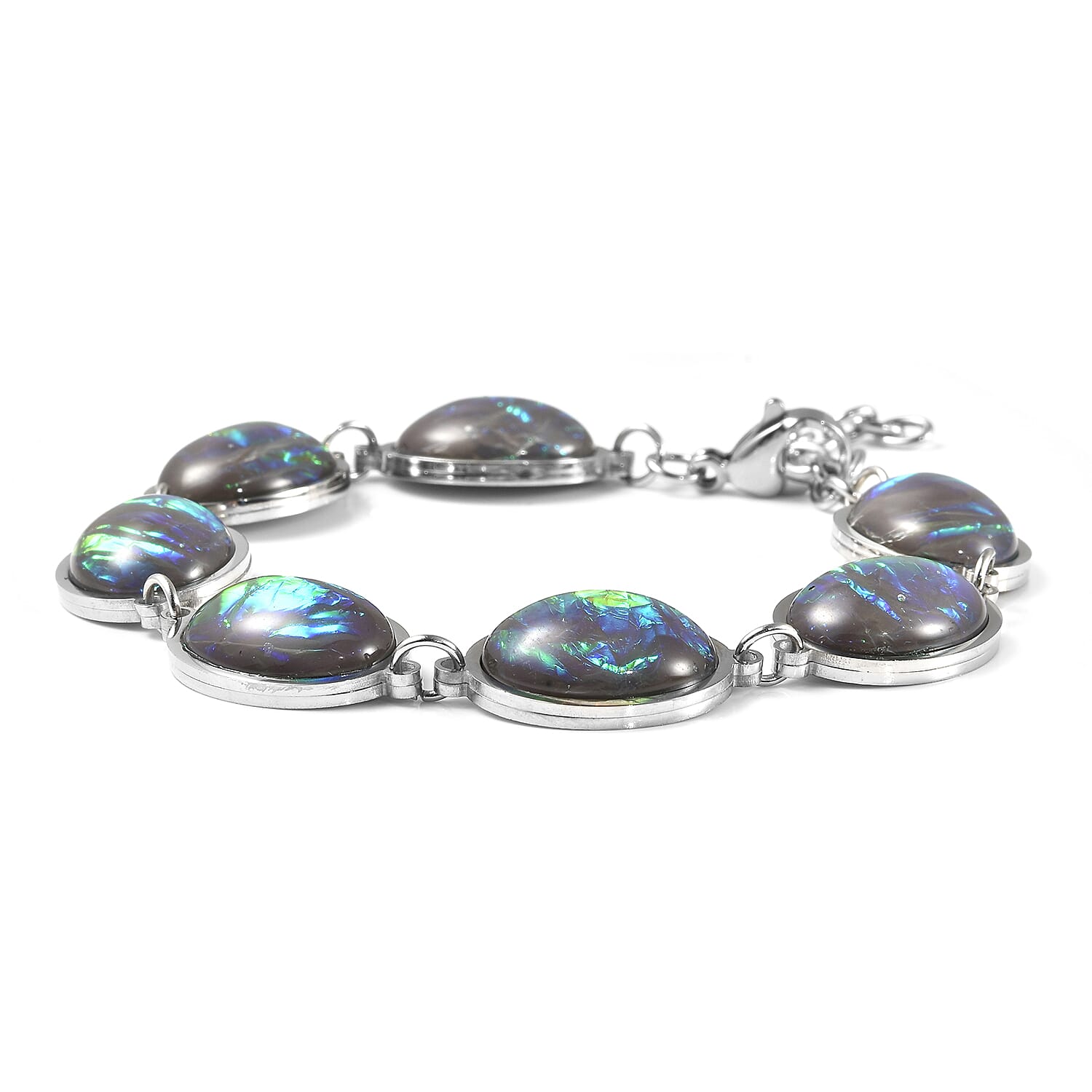 Lab Created Magic Color Opal Station Bracelet in Stainless Steel (7.50 -9.00In)