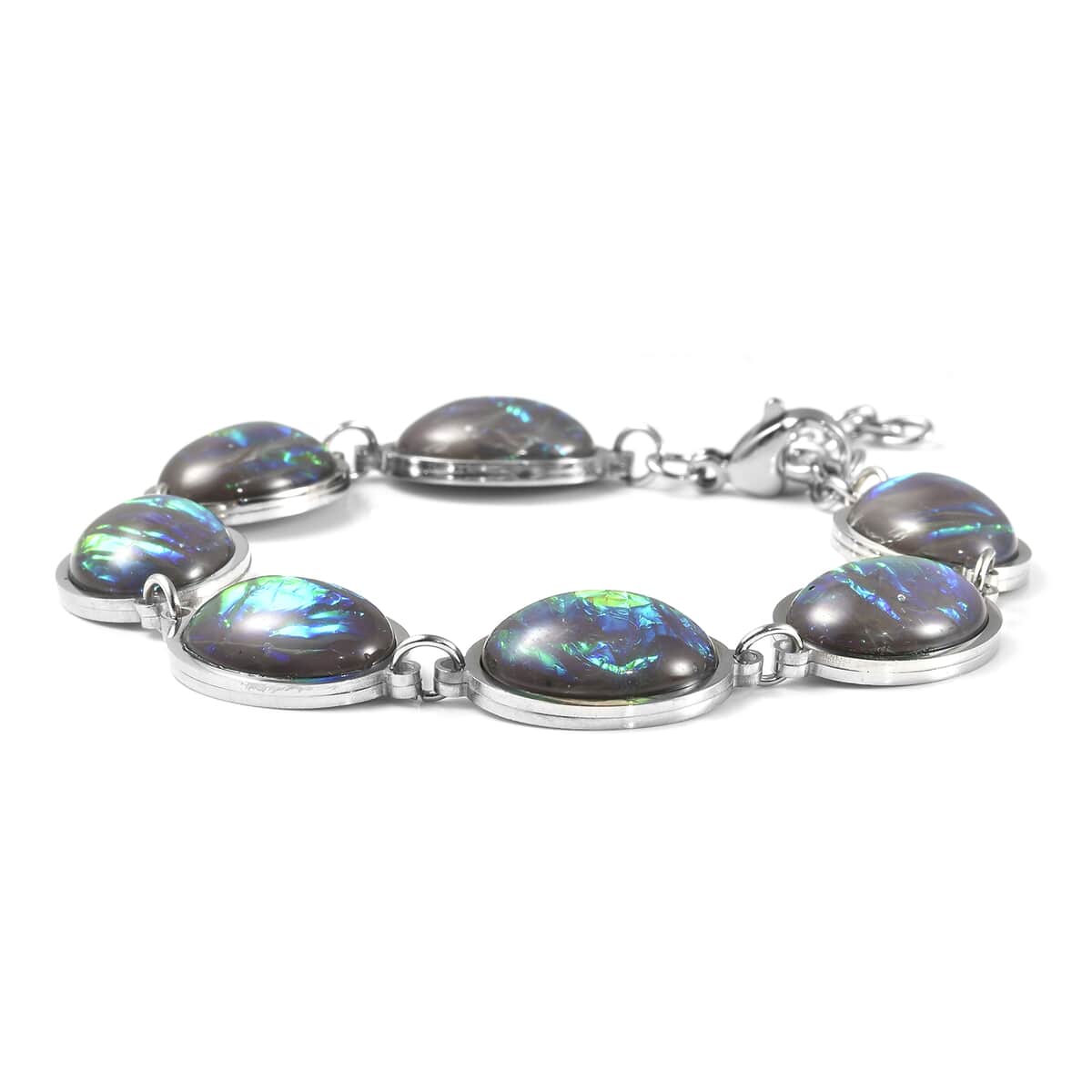 Lab Created Opal and Pink Magic Color Resin Station Bracelet in Stainless Steel (7.50 -9.00In) image number 2