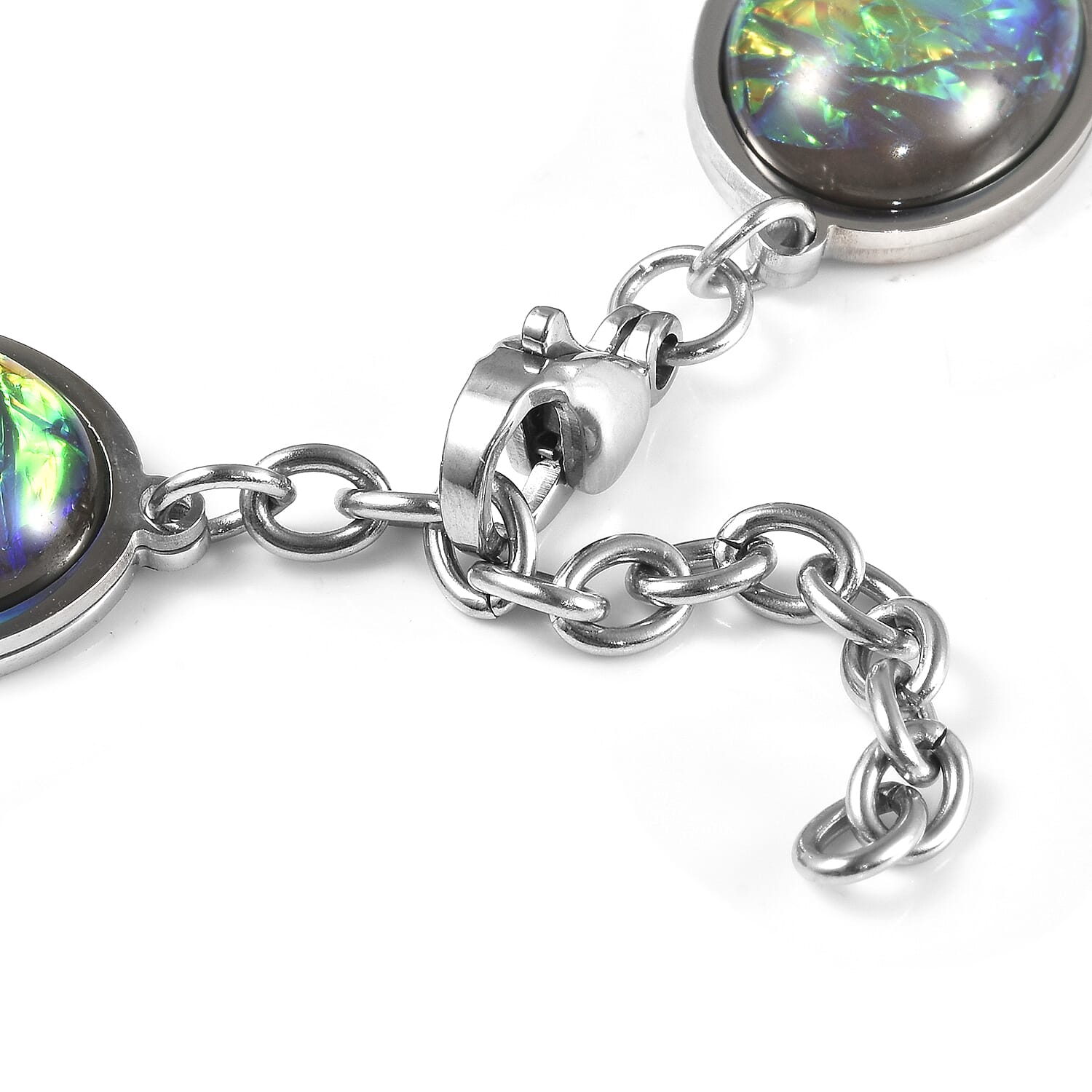 Lab Created Magic Color Opal Station Bracelet in Stainless Steel (7.50 -9.00In)