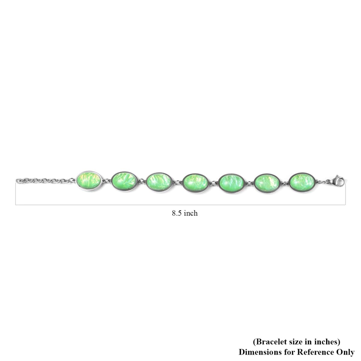 Lab Created Green Color Opal Station Bracelet in Stainless Steel (7.50 -9.00In) image number 6