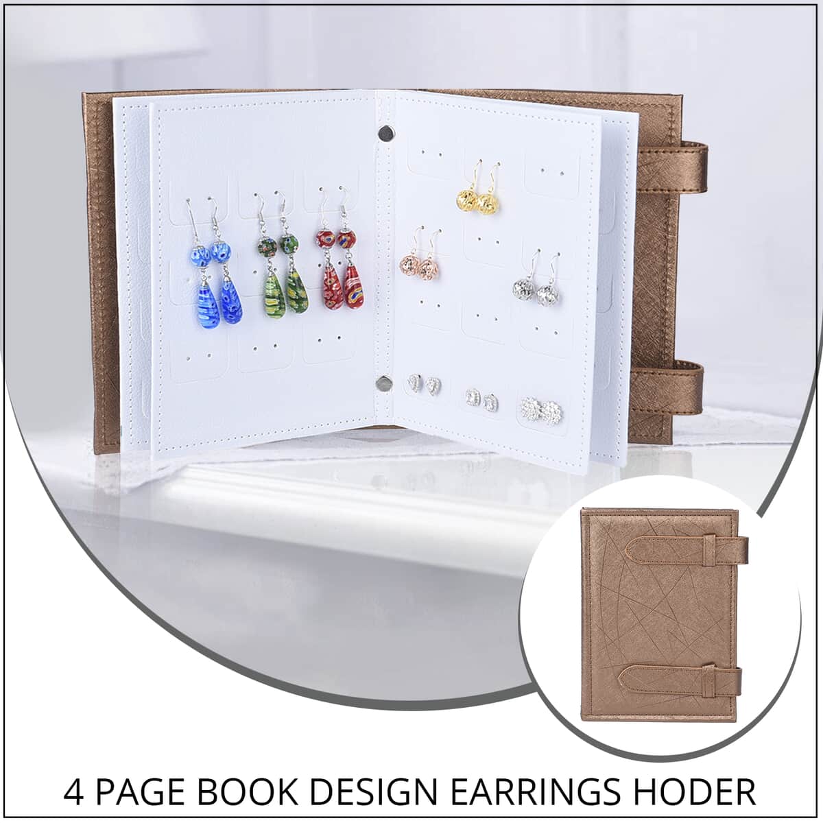 Brown Faux Leather 4 Page Book Design Earrings Holder image number 1