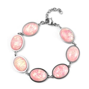 Lab Created Pink Color Opal Station Bracelet in Stainless Steel (7.50 -9.00In)