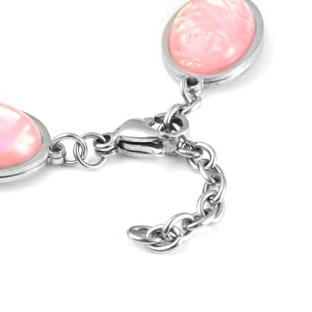 Lab Created Pink Color Opal Station Bracelet in Stainless Steel (7.50 -9.00In) image number 5