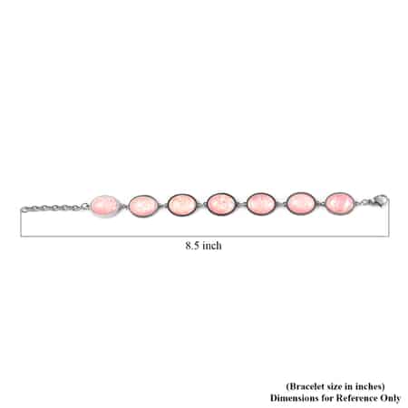 Lab Created Pink Color Opal Station Bracelet in Stainless Steel (7.50 -9.00In) image number 6
