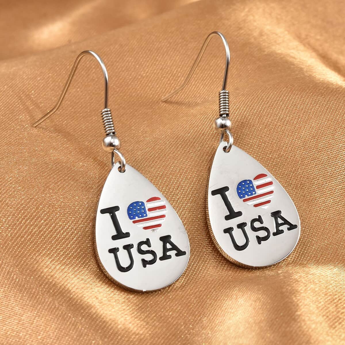 I love USA Theme Earrings in Stainless Steel , Tarnish-Free, Waterproof, Sweat Proof Jewelry image number 1