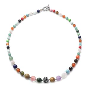 Multi Gemstone 6-12mm Beaded Necklace 20 Inches in Silvertone 129.50 ctw