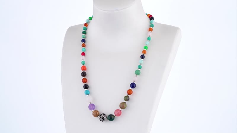 Multi Gemstone 6-12mm Beaded Necklace 20 Inches in Silvertone 129.50 ctw
