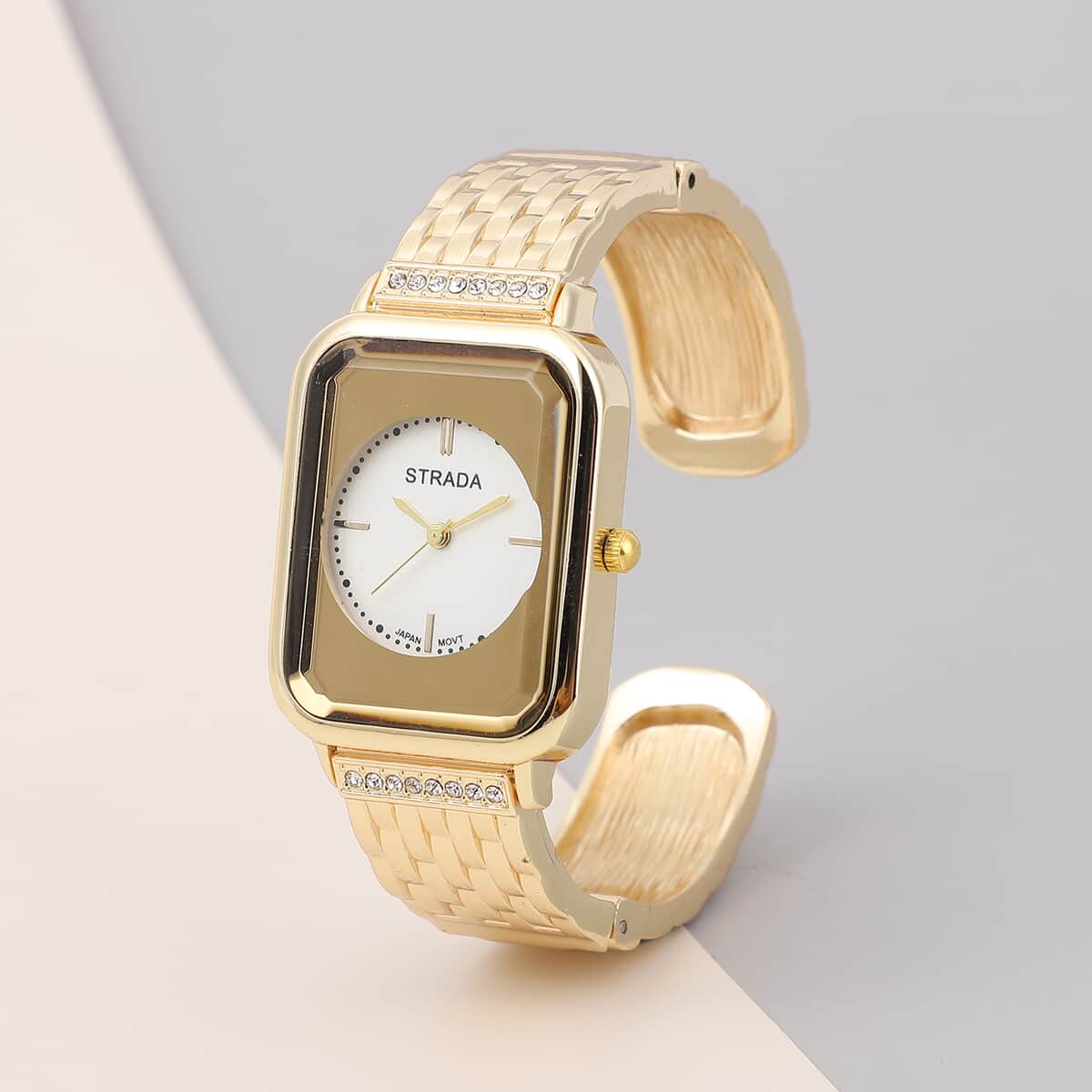 Strada White Austrian Crystal Japanese Movement Watch in Goldtone image number 1