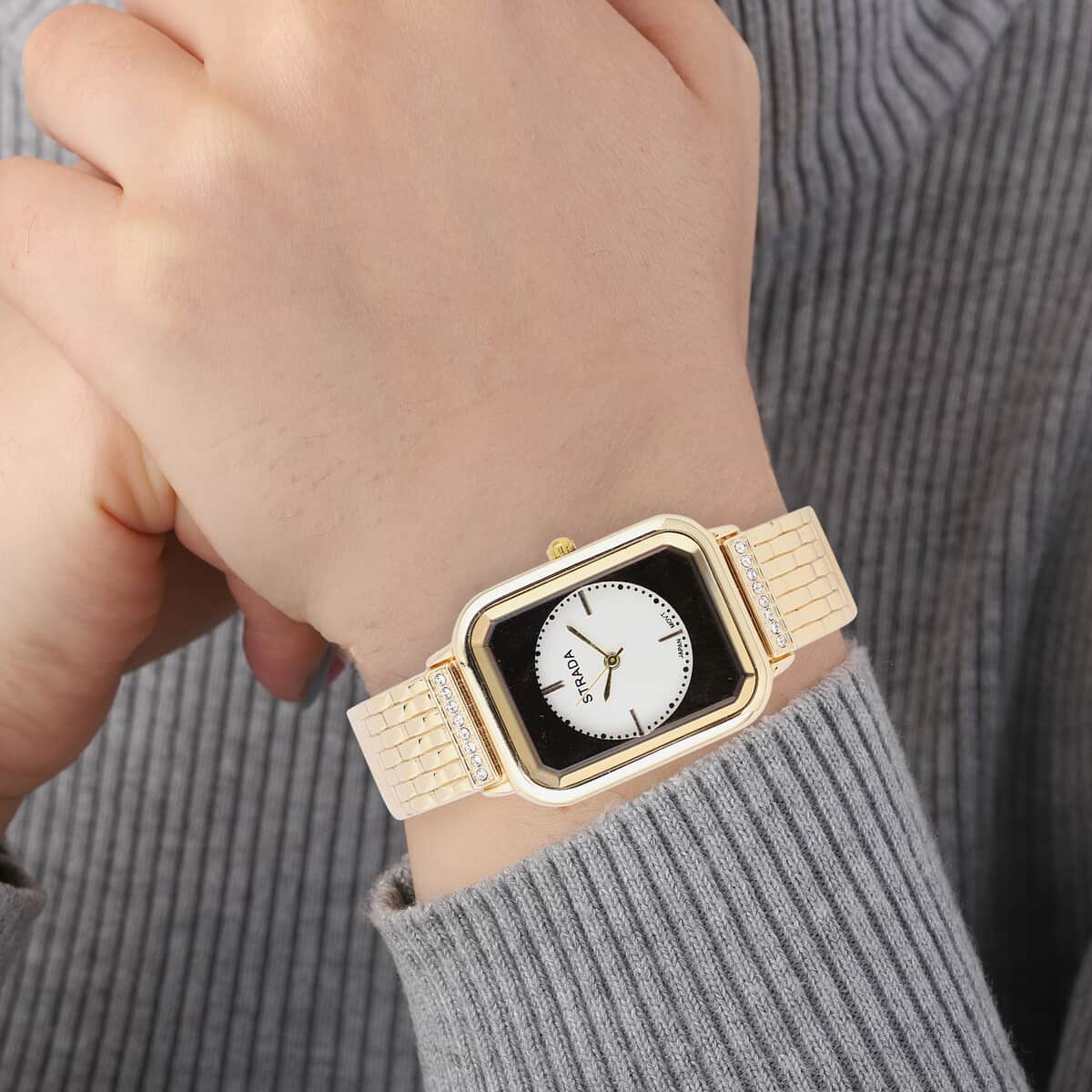 Strada White Austrian Crystal Japanese Movement Watch in Goldtone image number 2