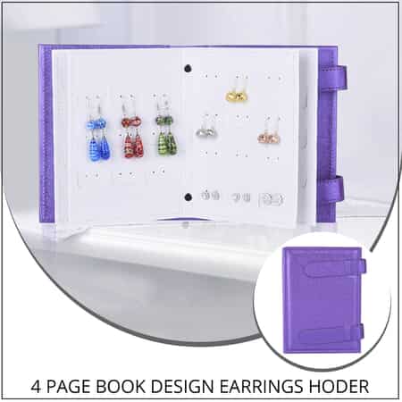 Purple Faux Leather 4 Page Book Design Earrings Holder image number 1