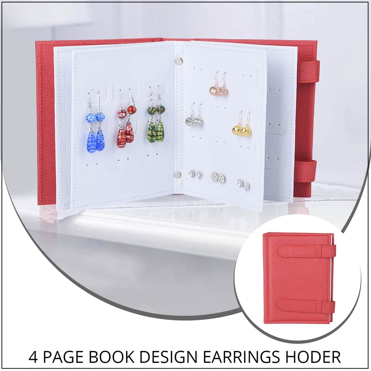 Red Faux Leather 4 Page Book Design Earrings Holder image number 1