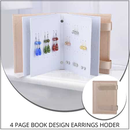 Gold Faux Leather 4 Page Book Design Earrings Holder image number 1