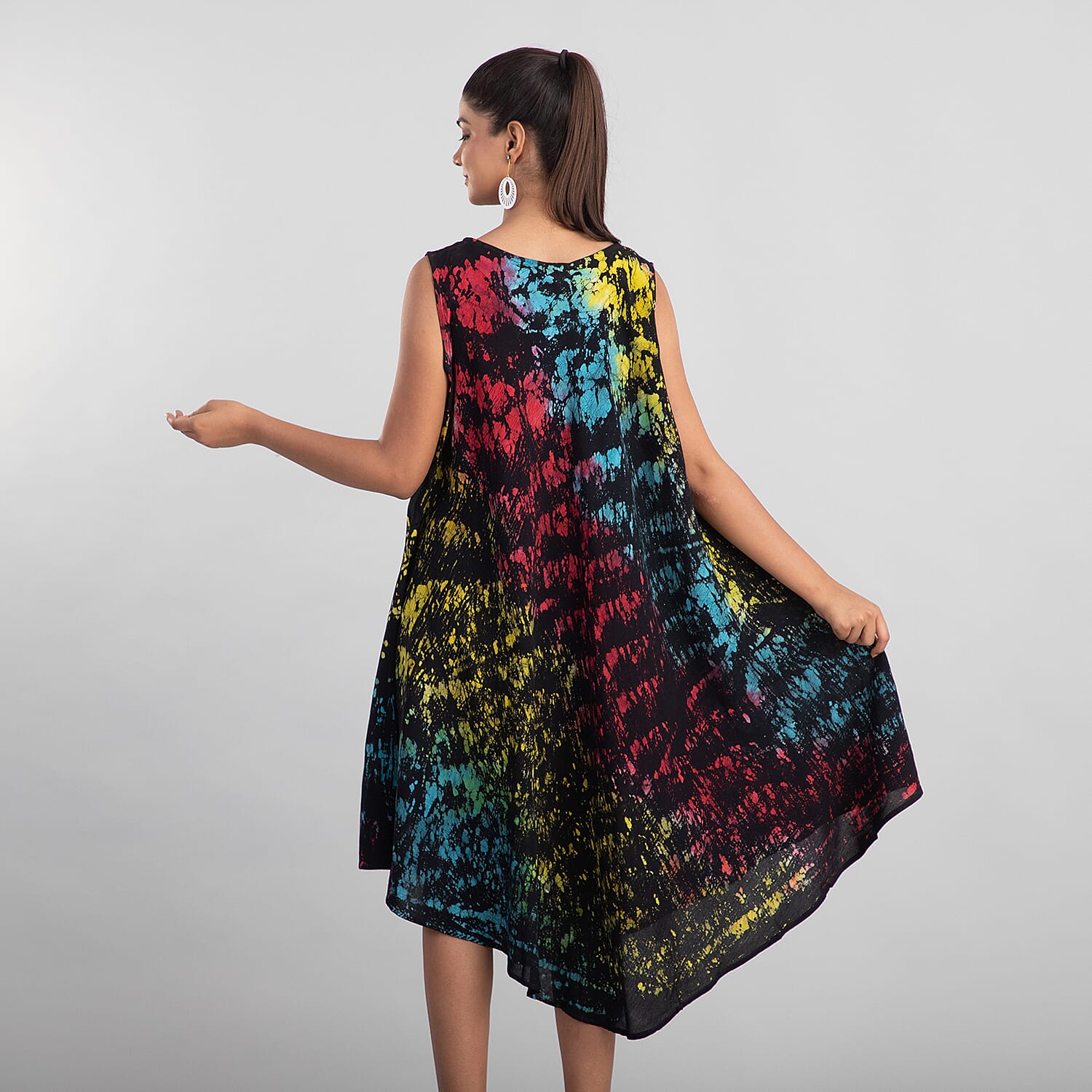 JOVIE Rainbow and Black Splatter Print Umbrella Dress - One Size Fits Most