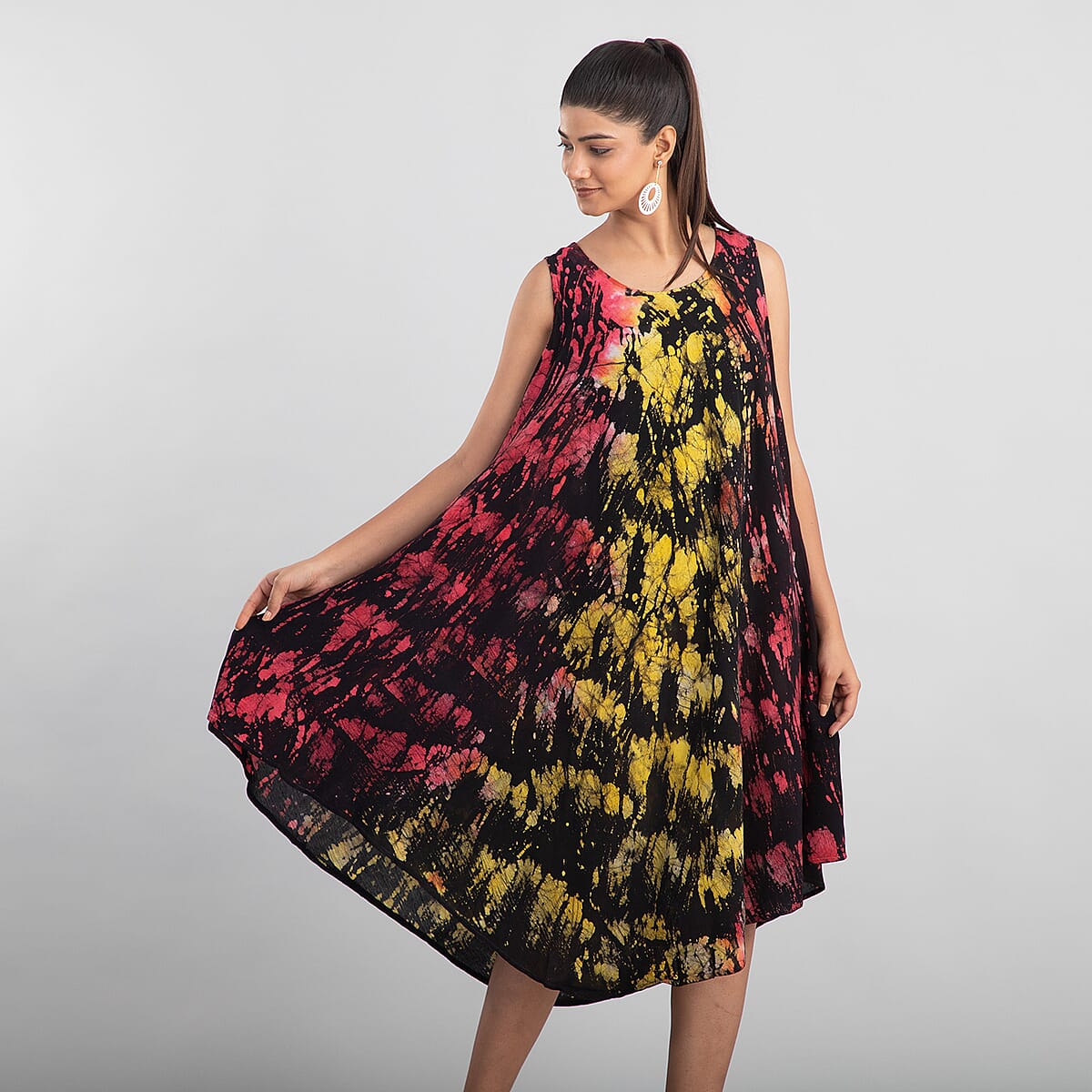 JOVIE Yellow and Black Splatter Print Umbrella Dress - One Size Fits Most image number 3