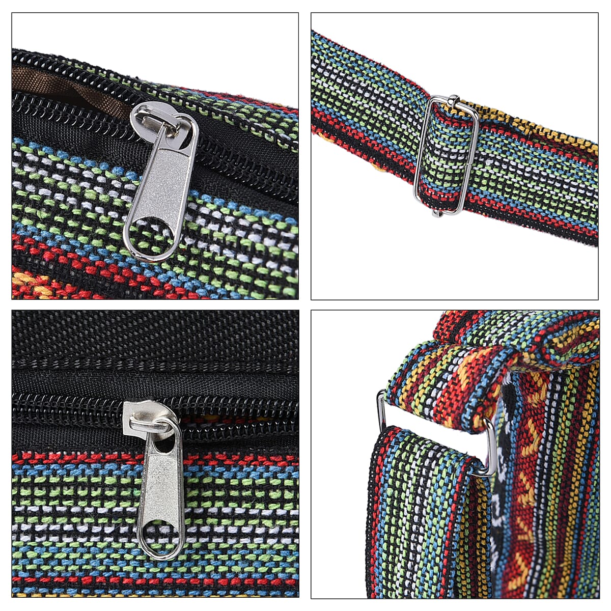 Multi Green Tribal Pattern 65% Polyester and 35% Cotton Crossbody Bag with Shoulder Strap image number 5