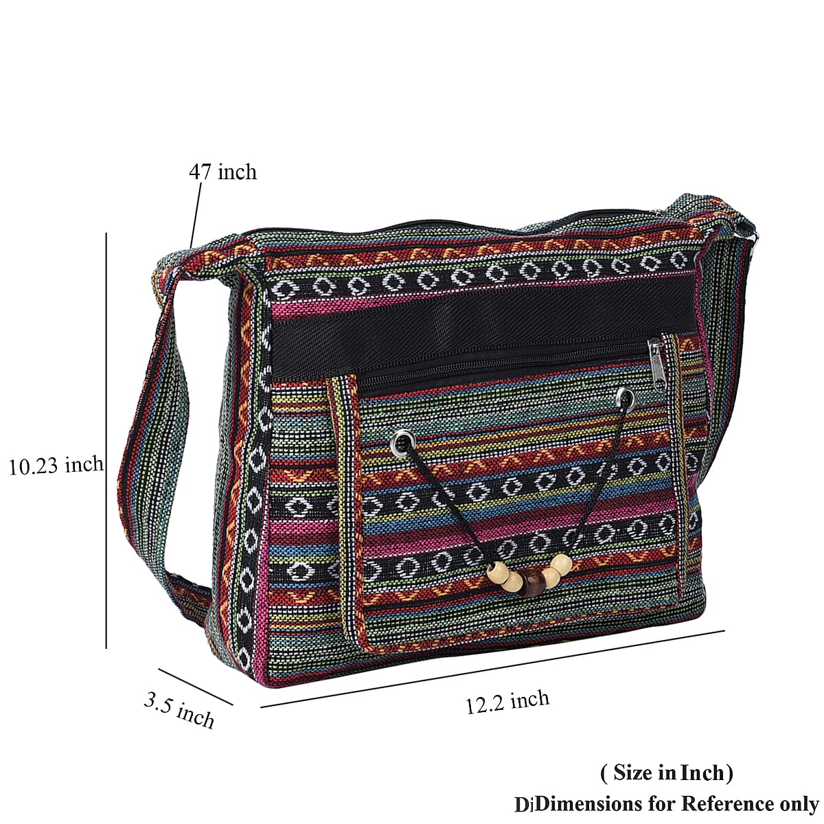Multi Green Tribal Pattern 65% Polyester and 35% Cotton Crossbody Bag with Shoulder Strap image number 6