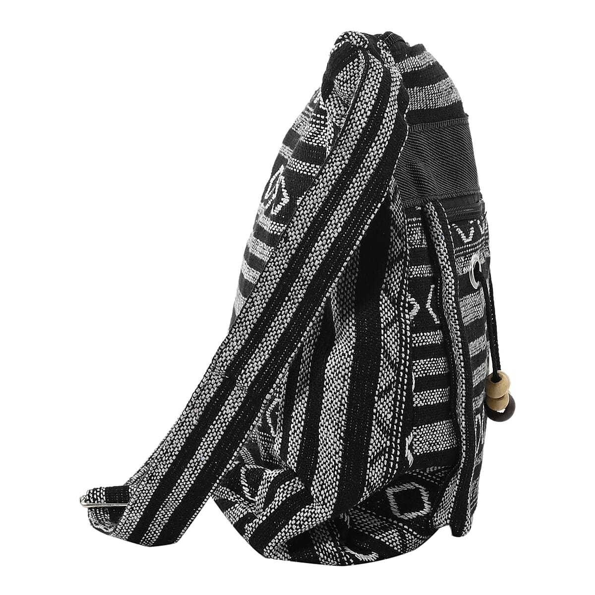 Black and White Tribal Pattern 65% Polyester and 35% Cotton Crossbody Bag with Shoulder Strap image number 2