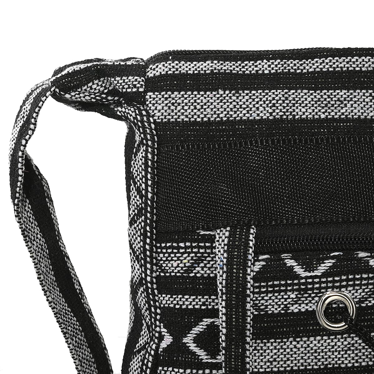 Black and White Tribal Pattern 65% Polyester and 35% Cotton Crossbody Bag with Shoulder Strap image number 4