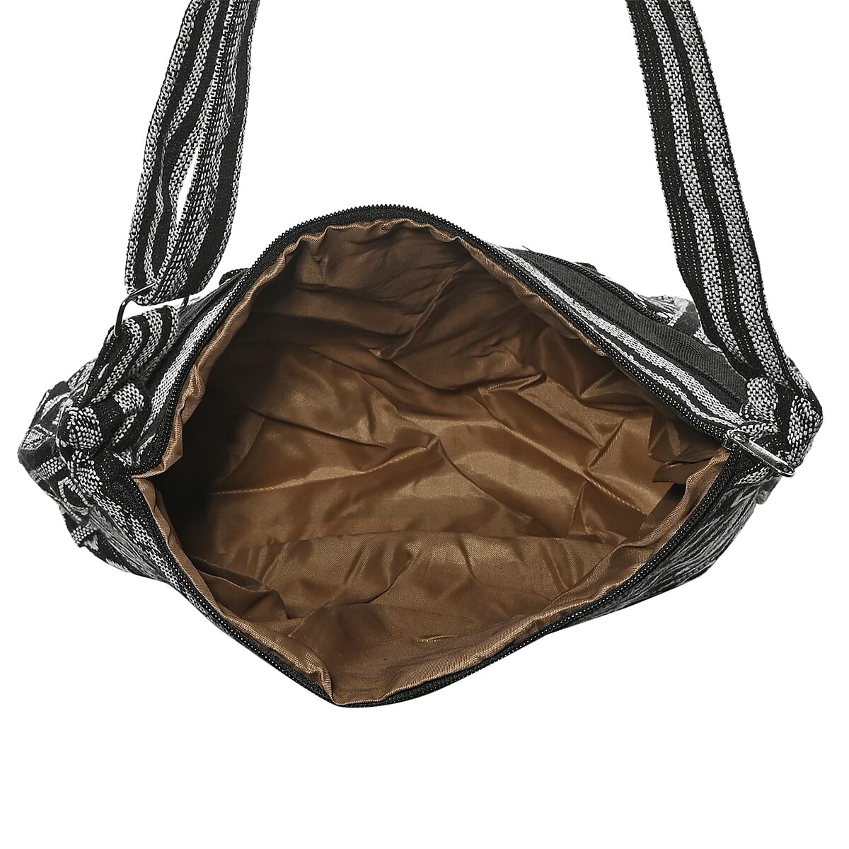 Black and White Tribal Pattern 65% Polyester and 35% Cotton Crossbody Bag with Shoulder Strap image number 5