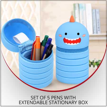 Shop LC Set of 5 Pens with Extendable Kids Funny Characters Stationary Box Blue, Size: 5.31 x 2.76 x 2.76