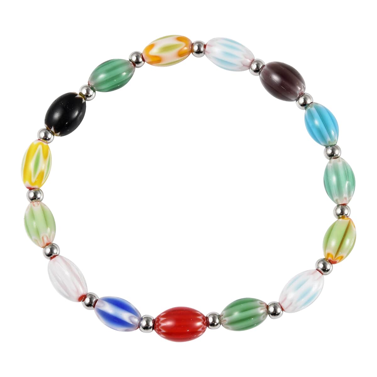 Multi Color Murano Style Bracelet in Stainless Steel (7.50 In) image number 0