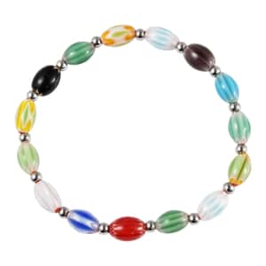 Multi Color Murano Style Bracelet in Stainless Steel (7.50 In)