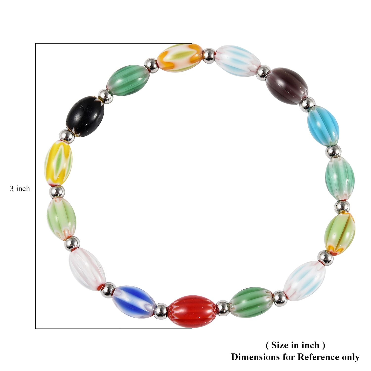 Multi Color Murano Style Bracelet in Stainless Steel (7.50 In)