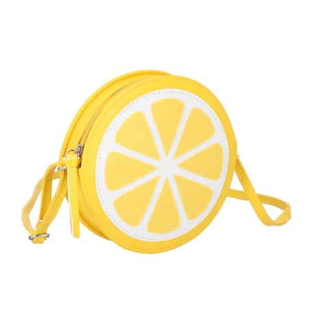 Yellow Faux Leather Lemon Shoulder Bag with Detachable Chain image number 0