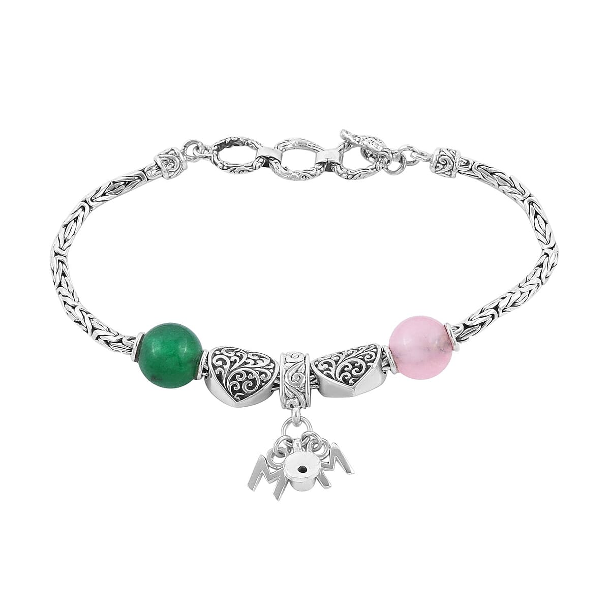Bali Legacy Pink and Green Jade (D), Mozambique Garnet Toggle Clasp Bracelet with MOM Charm in Sterling Silver (7.50 In) 1.60 ctw image number 2