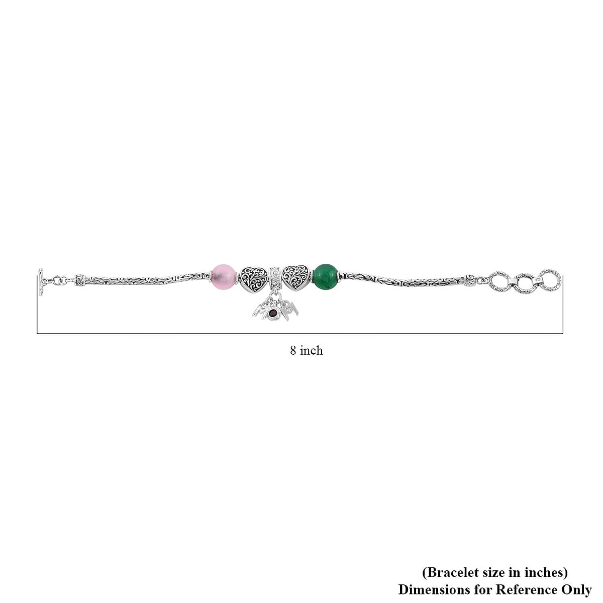 Bali Legacy Pink and Green Jade (D), Mozambique Garnet Toggle Clasp Bracelet with MOM Charm in Sterling Silver (7.50 In) 1.60 ctw image number 4