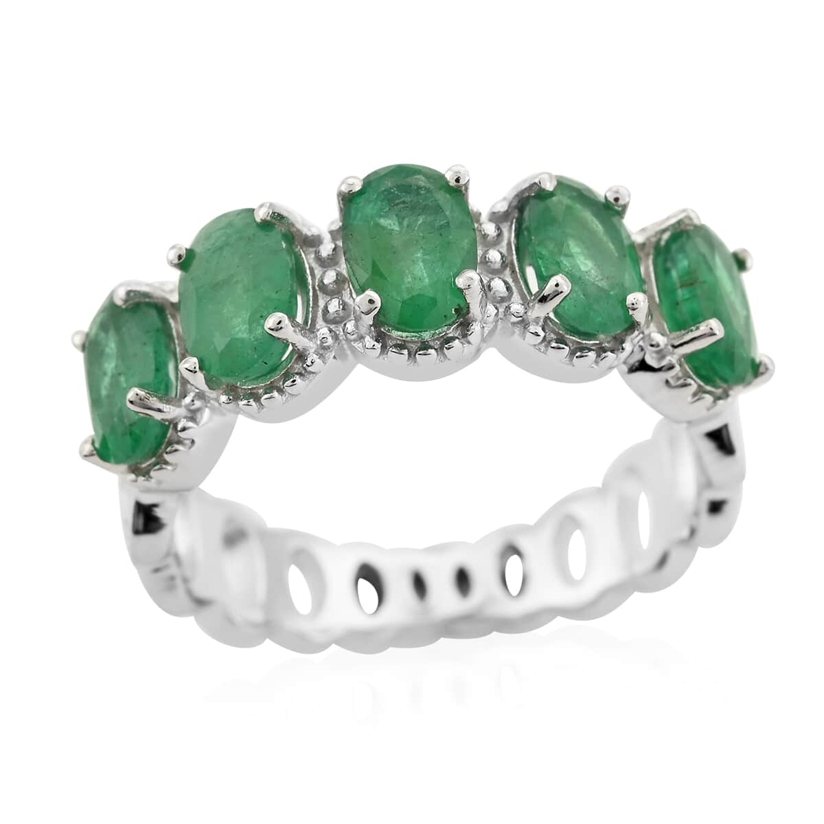 AAA Kagem Emerald 5 Stone Ring in Sterling Silver (Size 7.0) 2.15 ctw image number 0