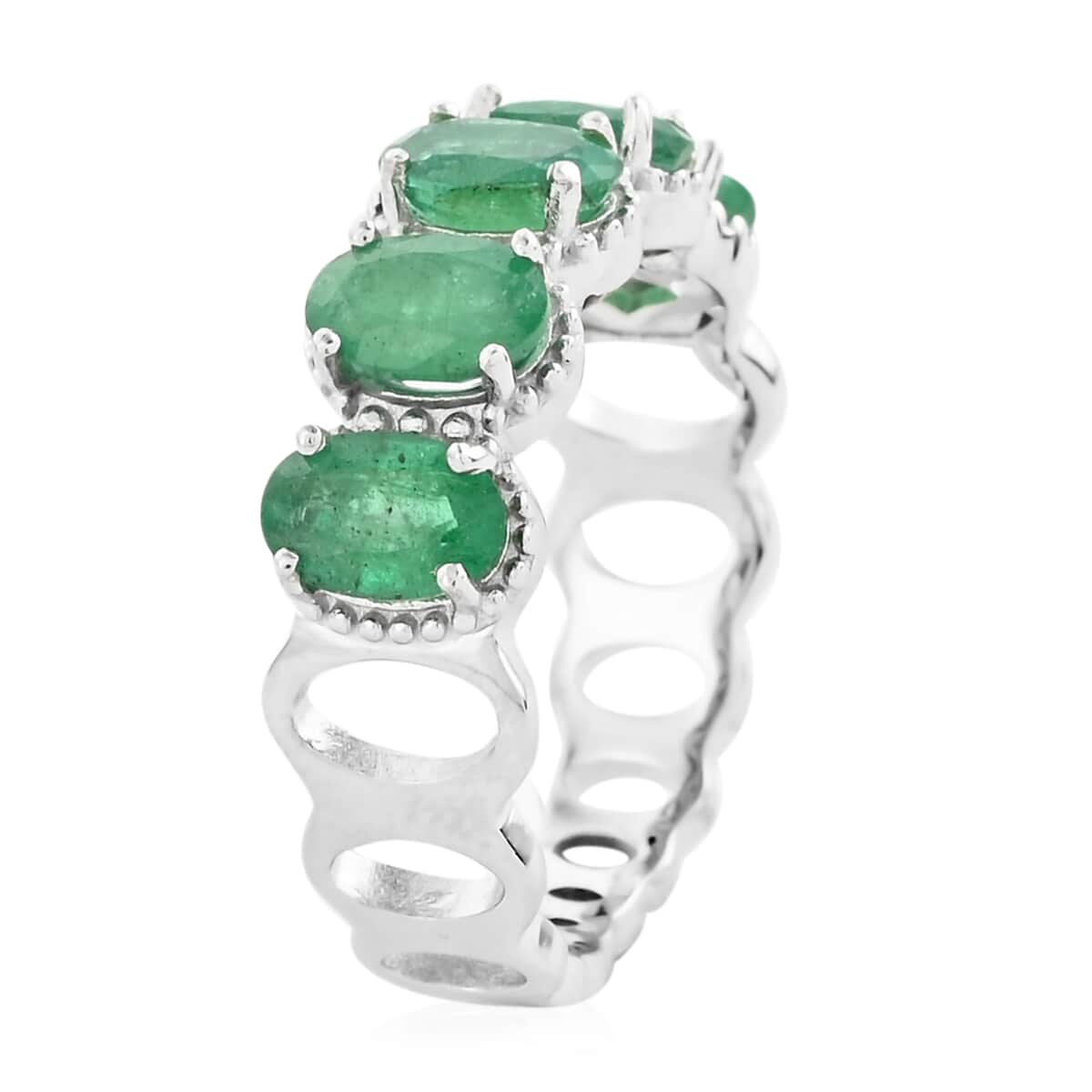 AAA Kagem Emerald 5 Stone Ring in Sterling Silver (Size 7.0) 2.15 ctw image number 2
