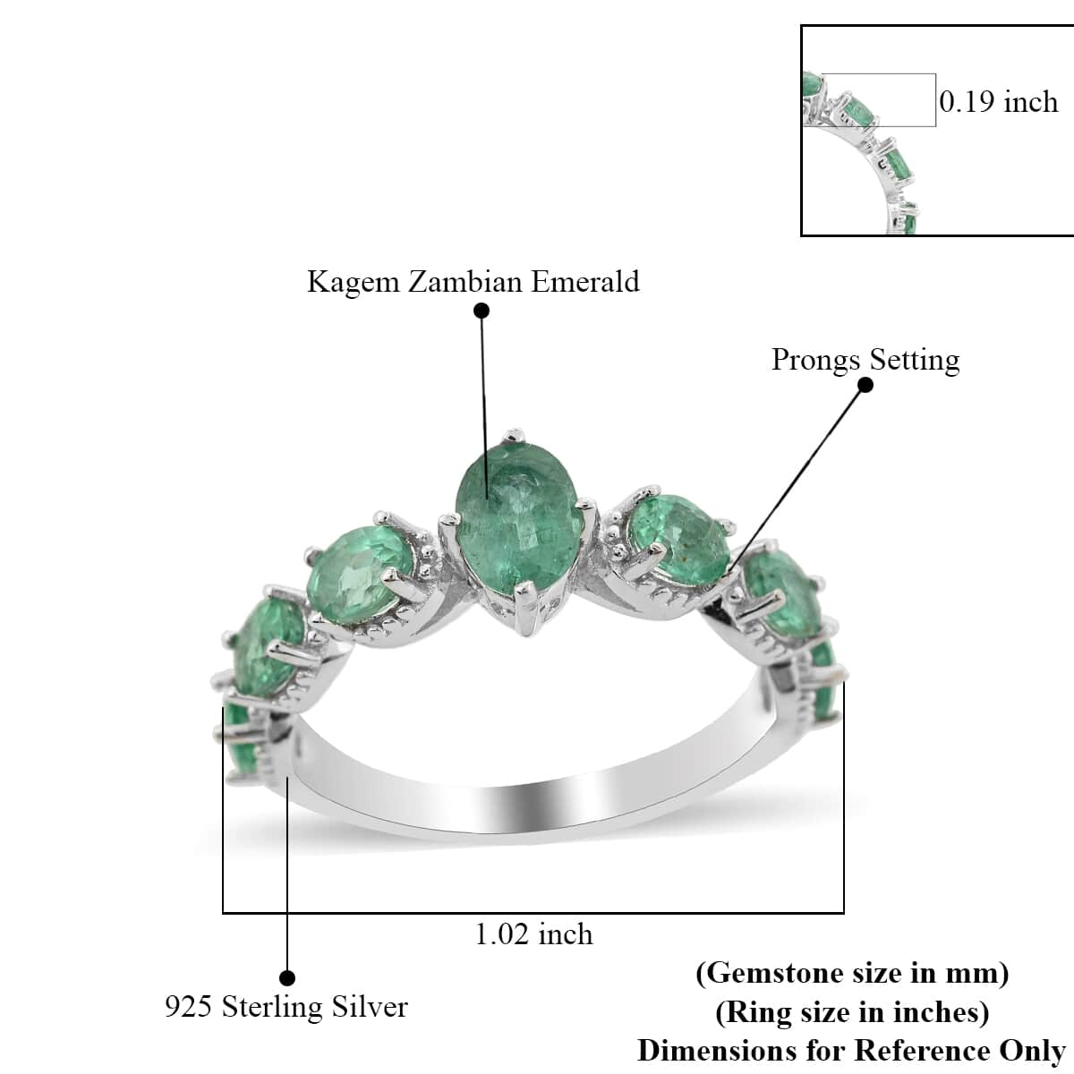 AAA Kagem Zambian Intense Green Emerald Ring in Sterling Silver (Size 7.0) 1.40 ctw image number 3