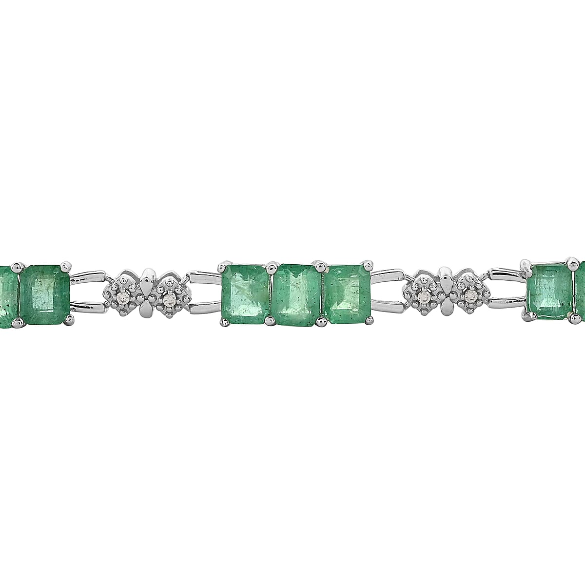 AAA Kagem Emerald and White Zircon Bracelet in Sterling Silver (7.50 In) 6.75 ctw image number 1