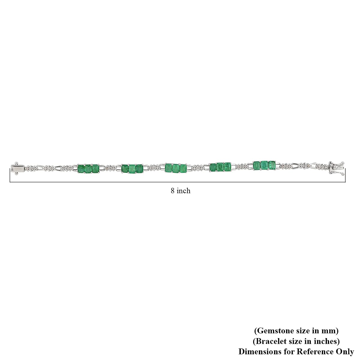 AAA Kagem Emerald and White Zircon Bracelet in Sterling Silver (7.50 In) 6.75 ctw image number 3
