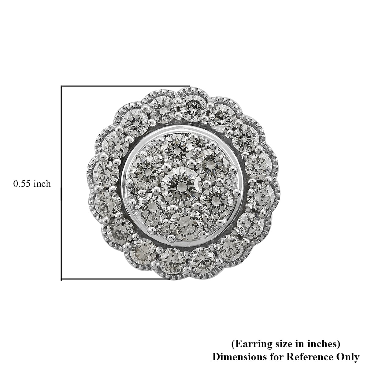 NY Closeout 14K White Gold Diamond Floral Stud Earrings 4.20 Grams 1.50 ctw image number 3