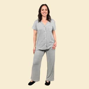 Tamsy Gray Short Sleeve Button-Up and Jogger PJ Set - L
