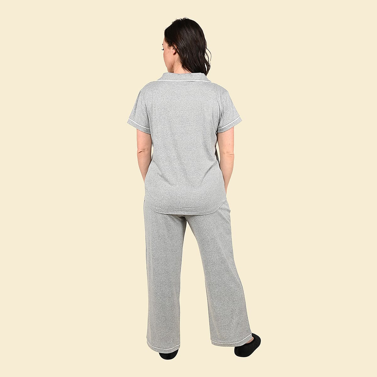 Tamsy Gray Short Sleeve Button-Up and Jogger PJ Set - 3X image number 1