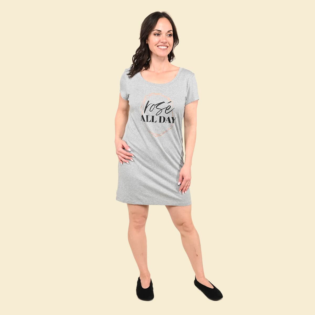 Tamsy Gray Rose all Day Sleep Shirt - L image number 0