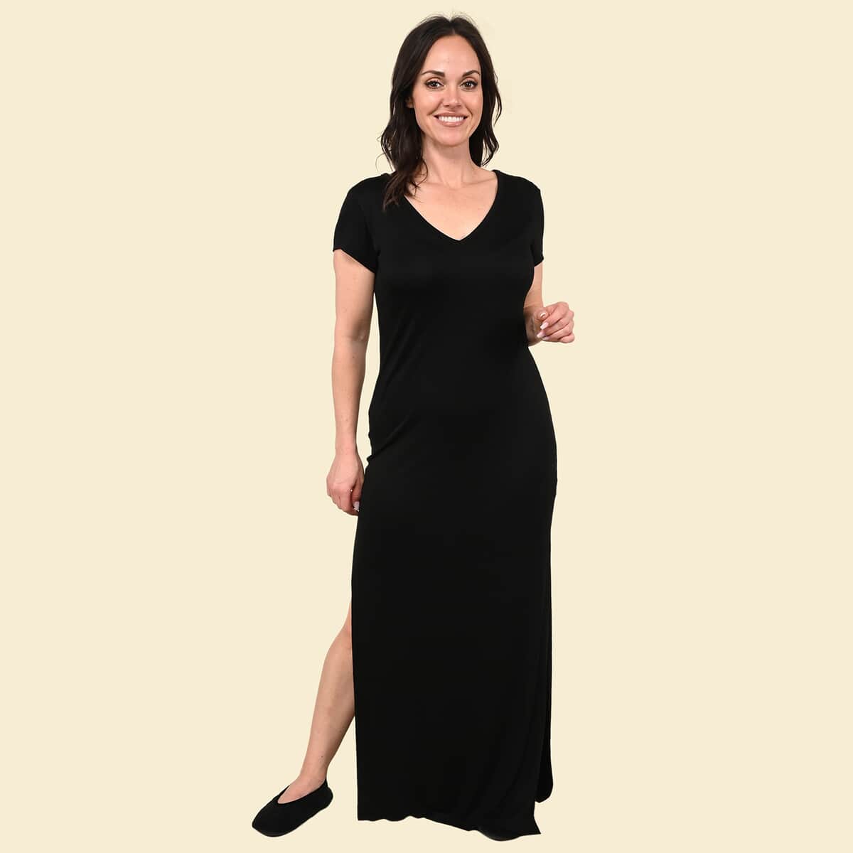 TAMSY Black Maxi Lounge Dress with Side Vents - S image number 0